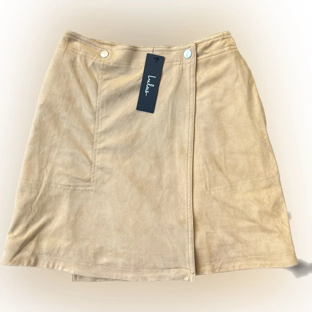Lulus Let’s Wrap It Up Tan Suede Wrap Mini Skirt | Tan | Women’s XS - Picture 2 of 14